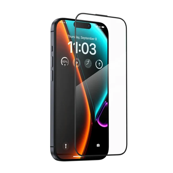 Стъклен протектор OG Premium с цяло лепило, За iPhone 15 Pro (6.1), Черен